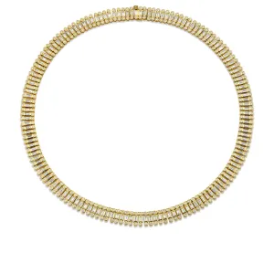 Gold & Diamond Stacked Baguette and Round Bezel Necklace