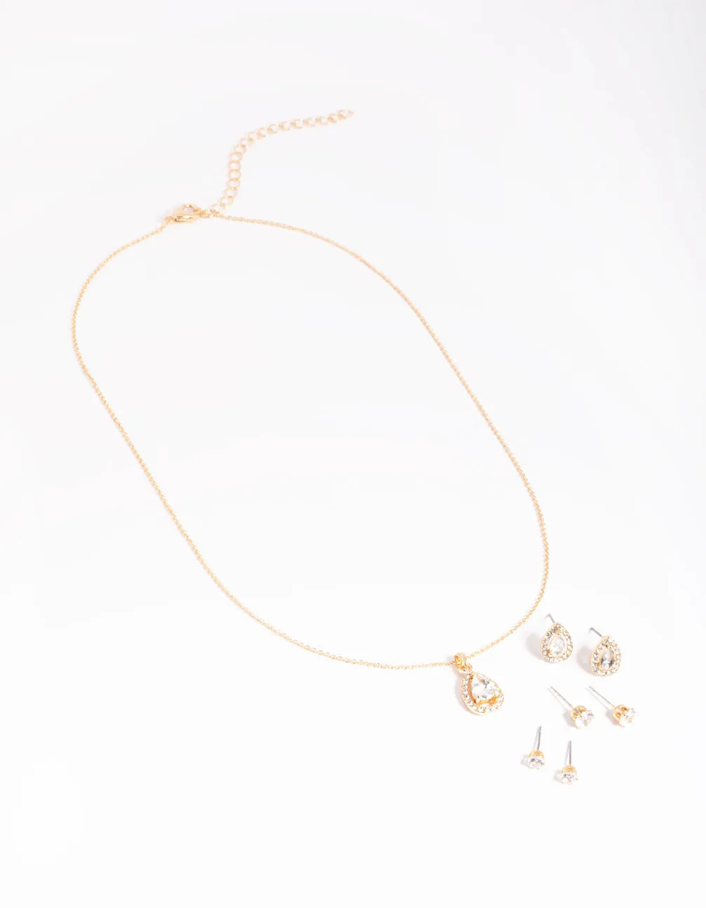 Gold Diamond Simulant Diamante & Pearl Necklace & Earrings Set