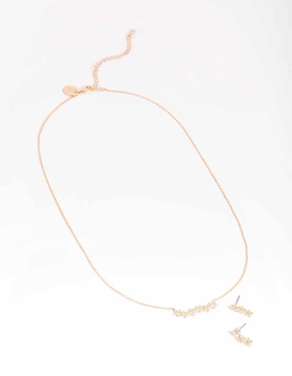 Gold Diamond Simulant Flower Necklace & Earrings Set