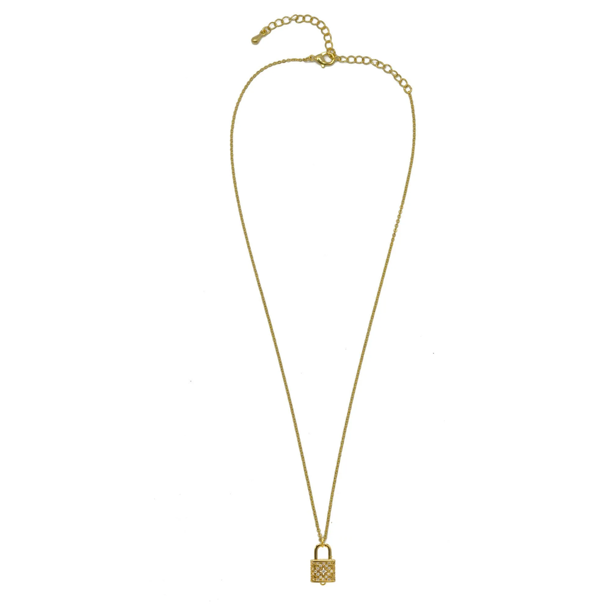 Gold Lock Crystal Charm Pendant Necklace #HNN90867G(NB13)