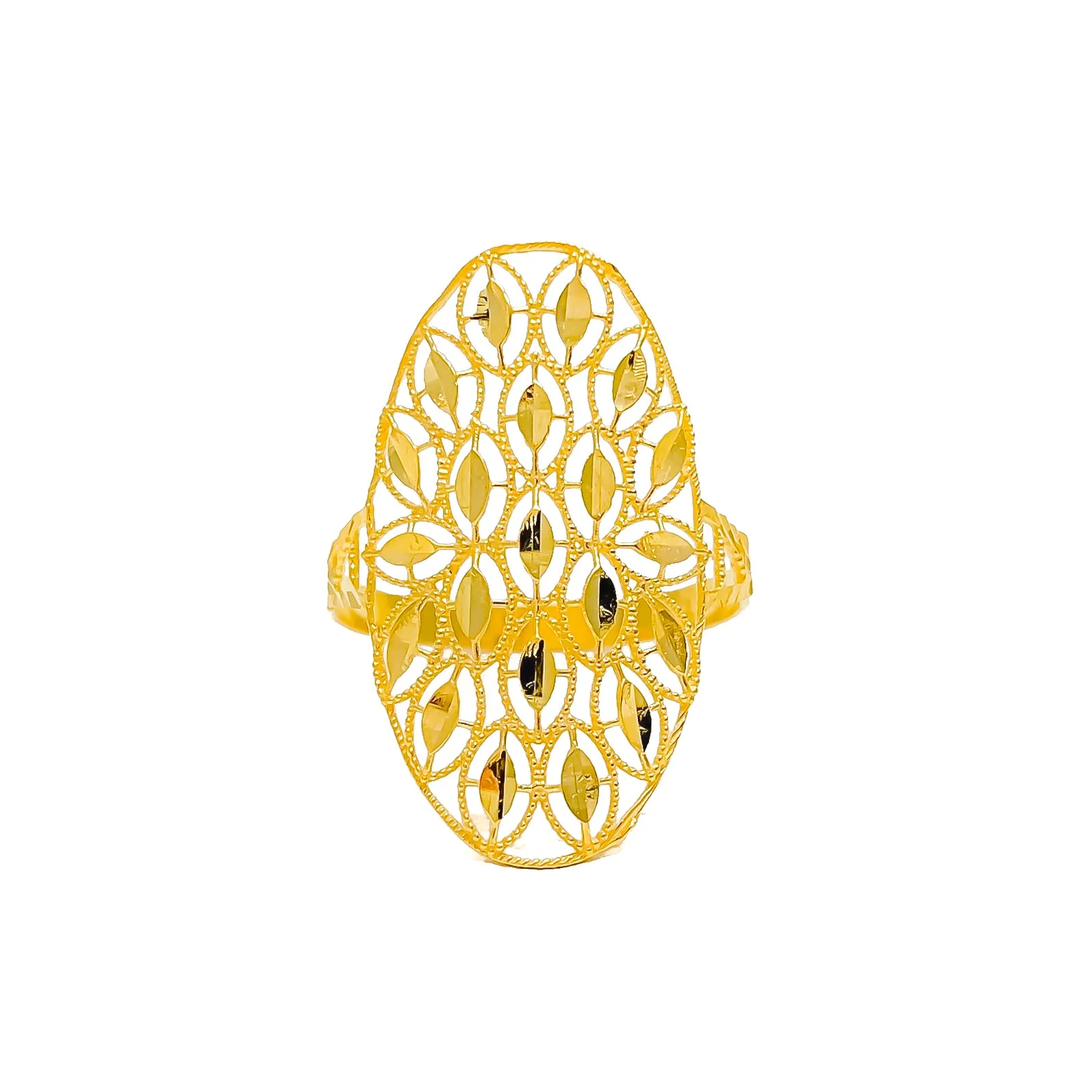 Golden Elegant 21k Gold Netted Oval Ring