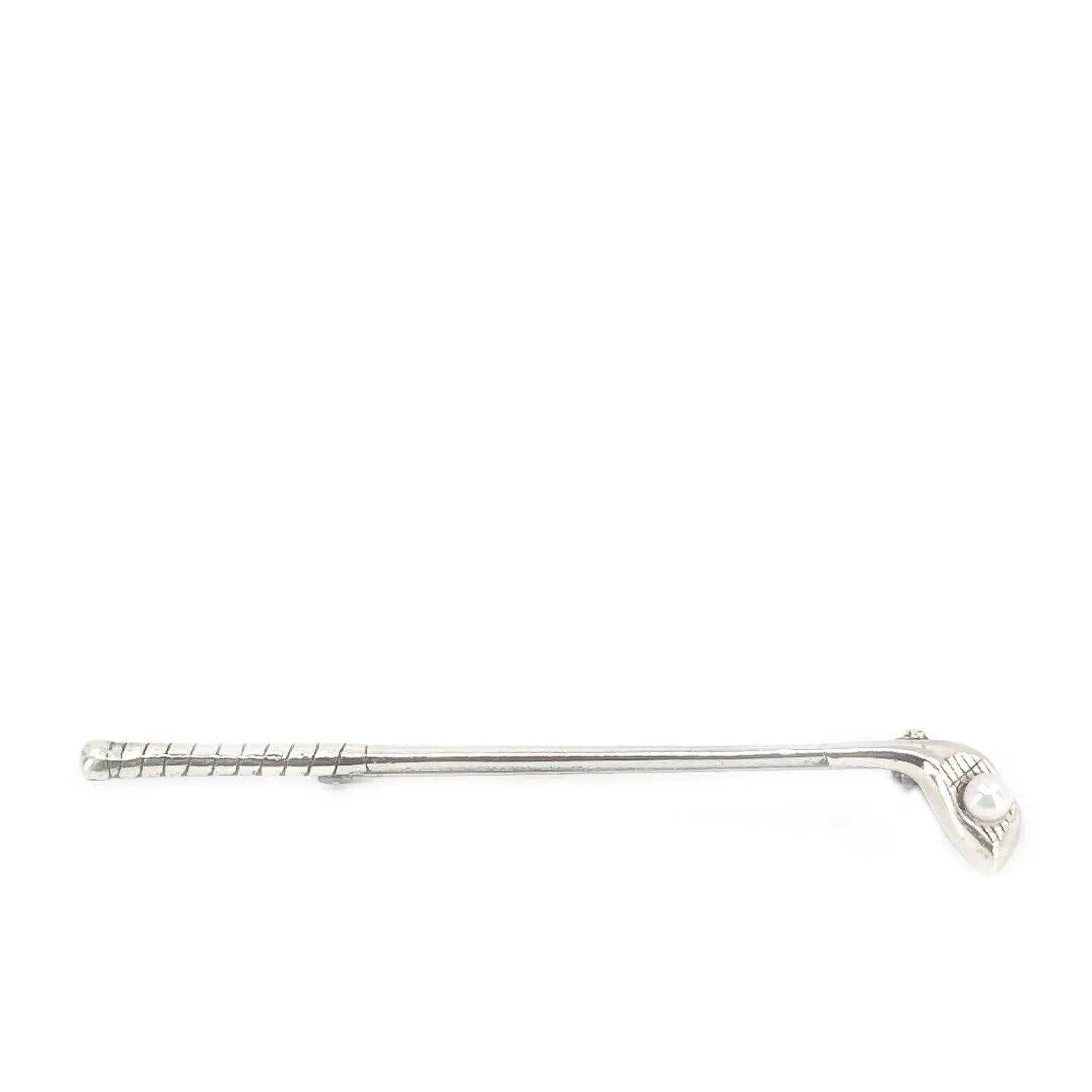 Golf Club Retro Japanese Saltwater Akoya Cultured Pearl Brooch- Sterling Silver