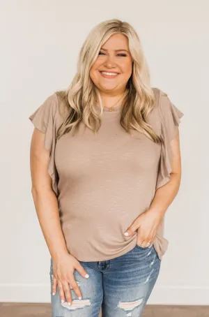 Gorgeous & Graceful Ruffle Top- Taupe