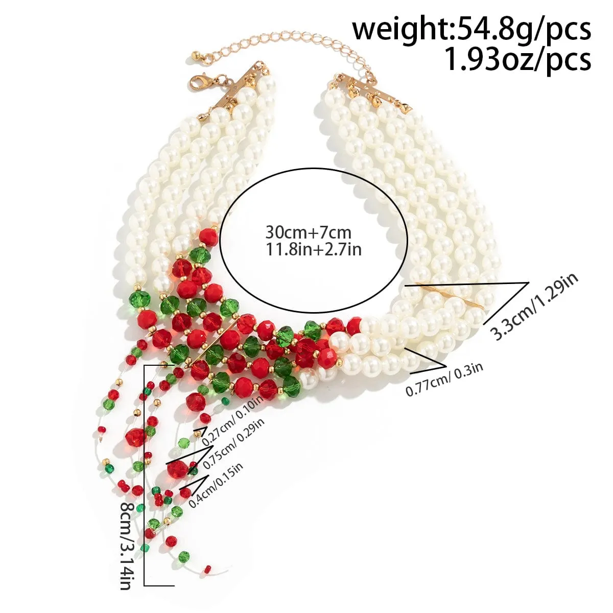 Gothic Four Layered Two Tone Rhinestone Tassel Pearl Chain Choker Necklace