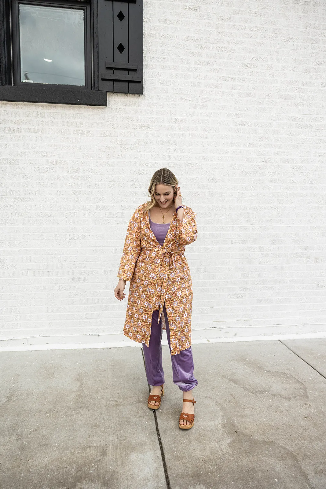 greta cardi duster in stay groovy daisy