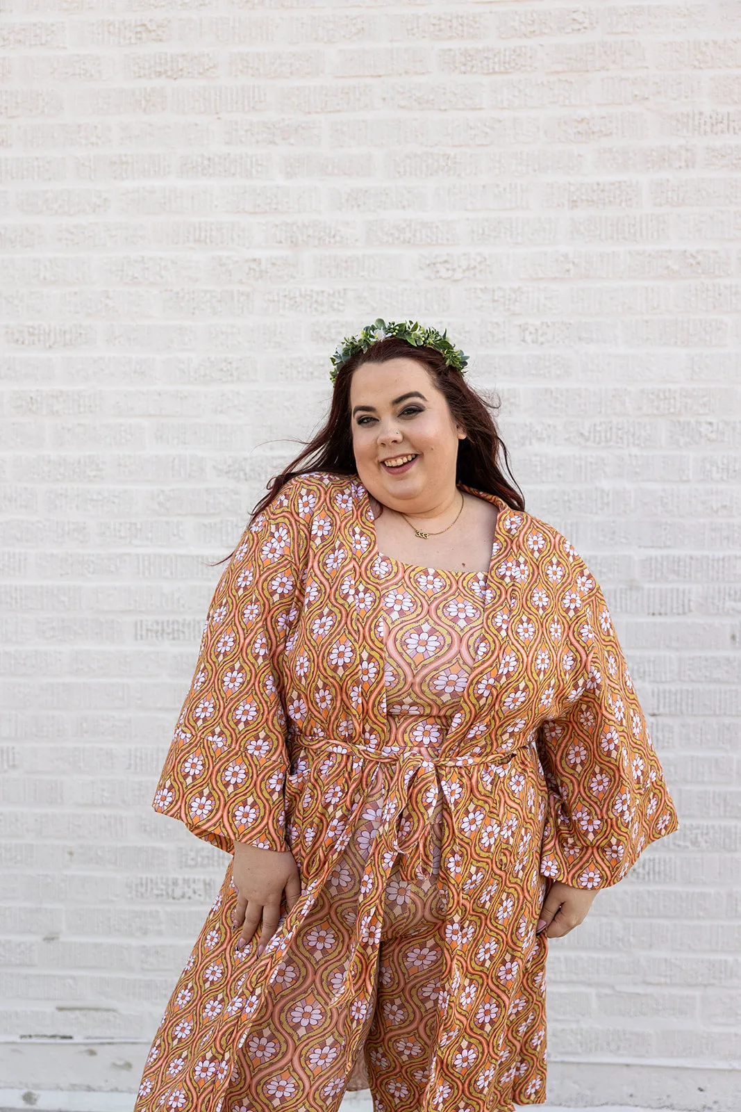 greta cardi duster in stay groovy daisy