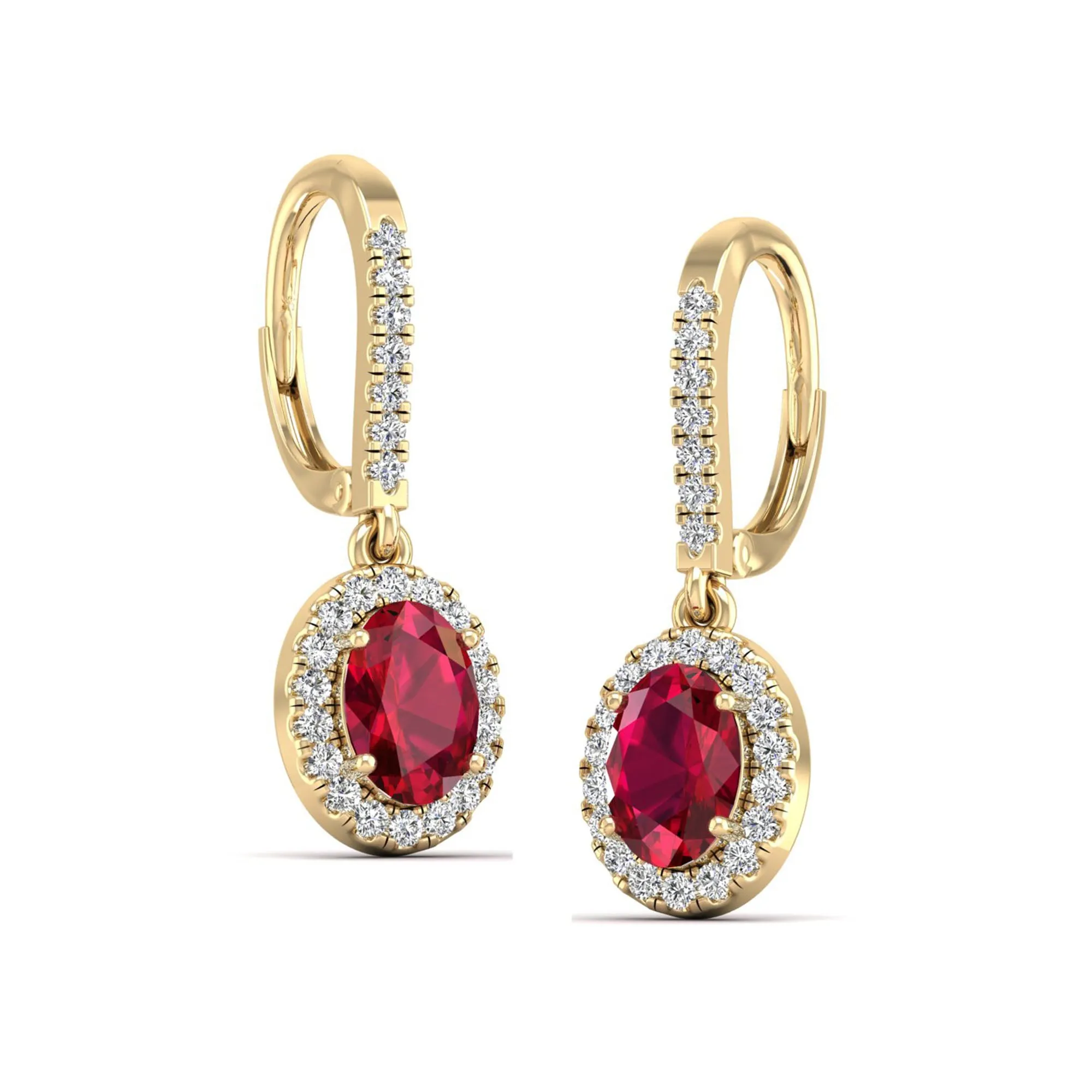 Halo Oval Ruby and Diamond Dangle Earrings