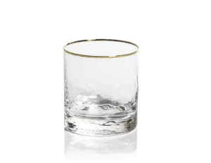 Hammered Old Fashion Glass w/ Gold Rim