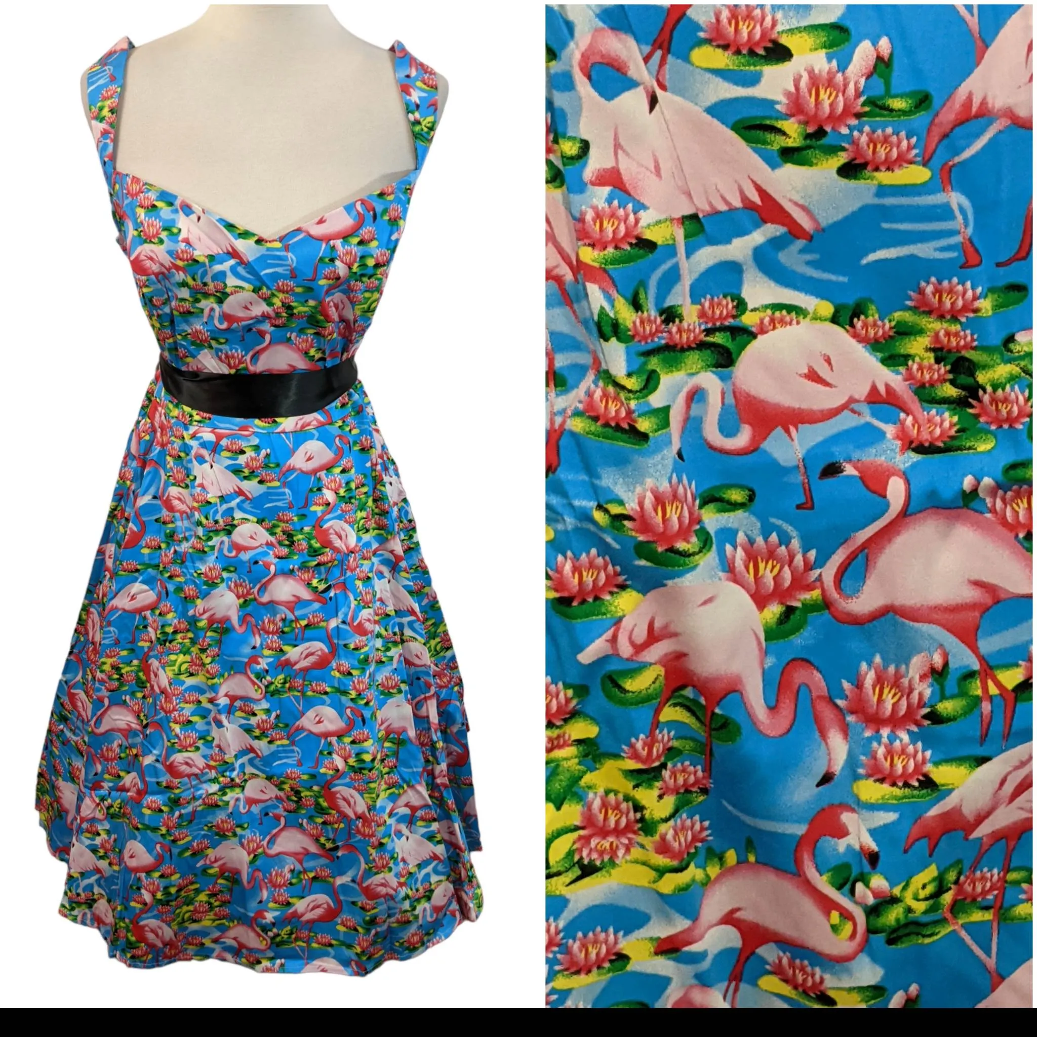 H&R London Flamingos Dress in Blue