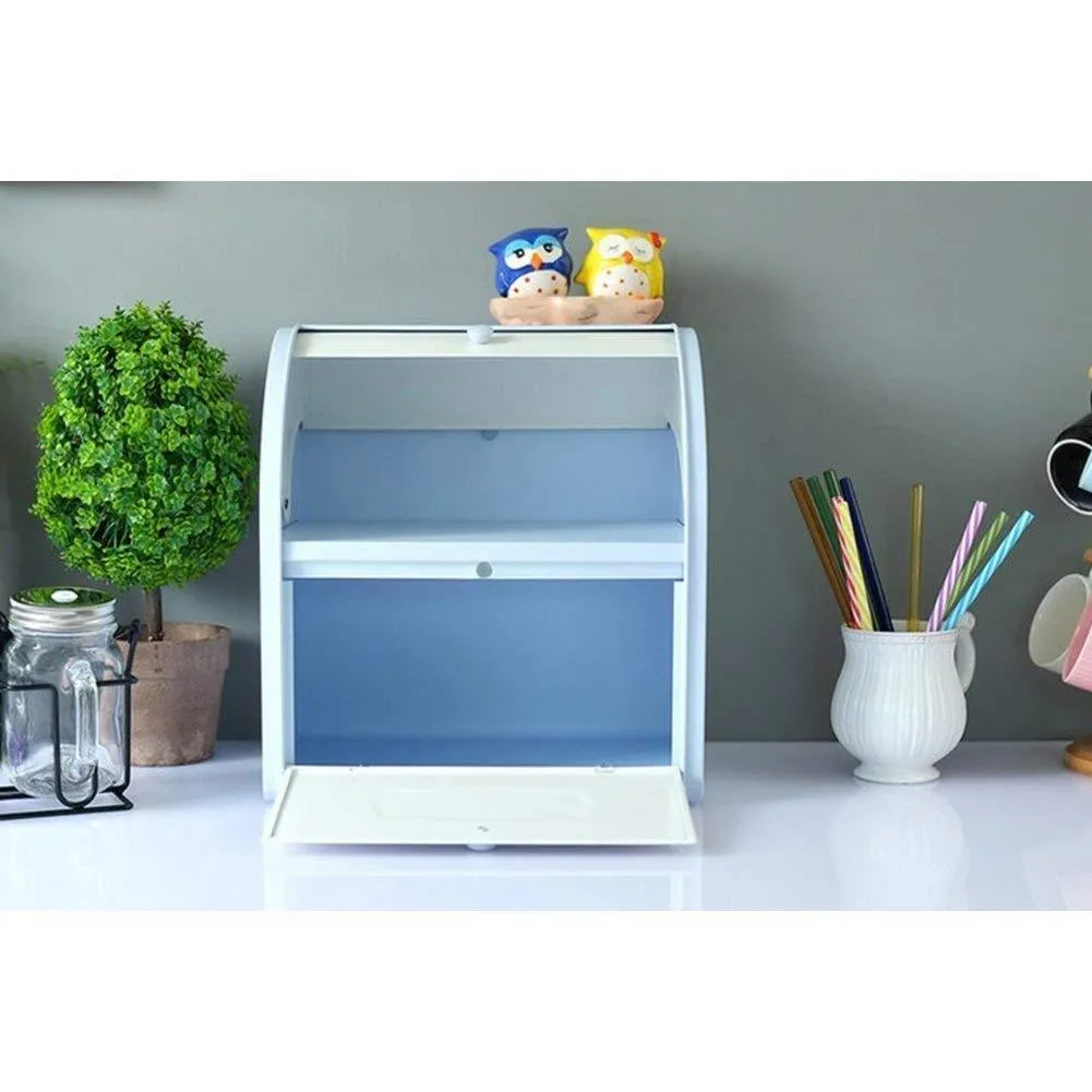 HARRA HOME 2-Tier Bread Box For Kitchen Counter, Bread Bin Storage Container For Loaves, Pastries, and More, (12 x 9.5 x 13) Inch (Blue)