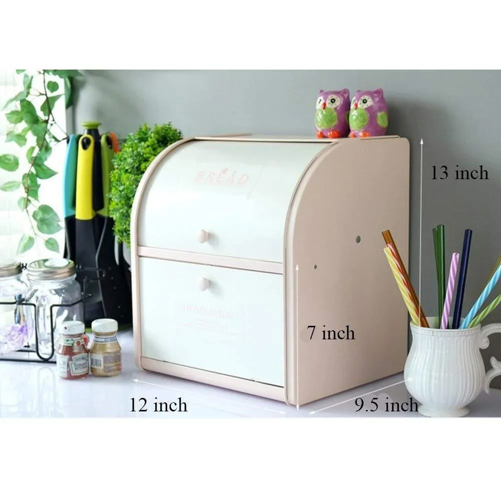 HARRA HOME 2-Tier Bread Box For Kitchen Counter, Bread Bin Storage Container For Loaves, Pastries, and More, (12 x 9.5 x 13) Inch (Blue)