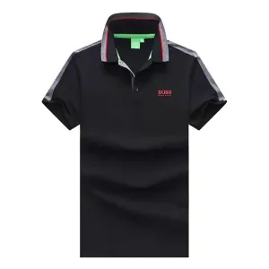 HBoss Collar Striped Essential Regular Fit Polo-Black