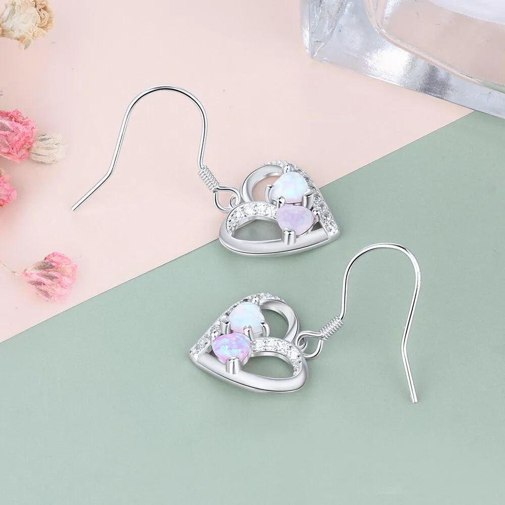 Heart Colorful Opal Stone Drop Earrings for Women 925 Sterling Silver Earring Fashion Jewelry Gift For Love