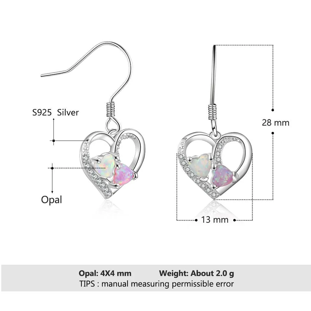 Heart Colorful Opal Stone Drop Earrings for Women 925 Sterling Silver Earring Fashion Jewelry Gift For Love