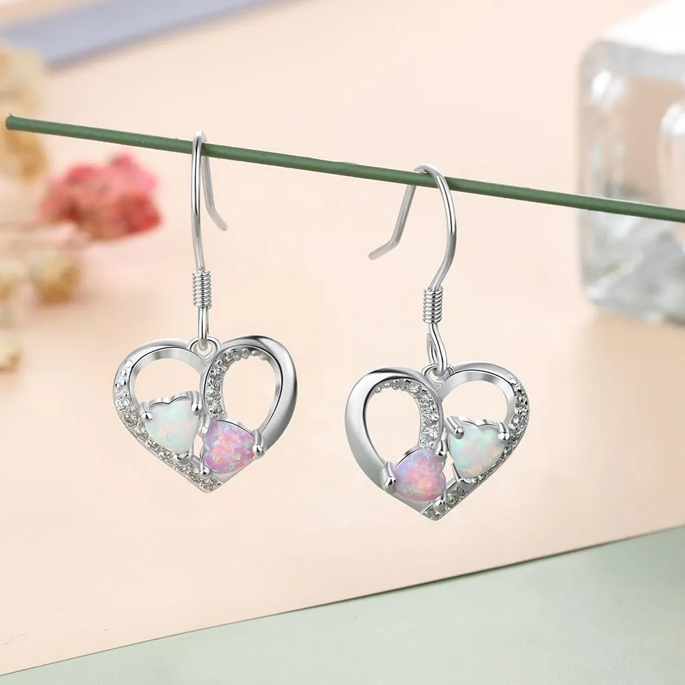 Heart Colorful Opal Stone Drop Earrings for Women 925 Sterling Silver Earring Fashion Jewelry Gift For Love