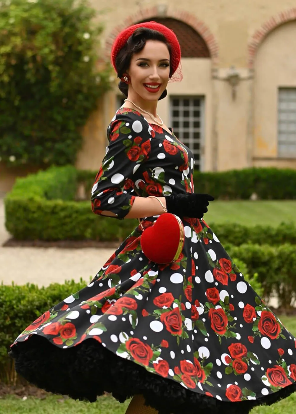 Hearts & Roses Catriona Roses 50's Swing Dress Black
