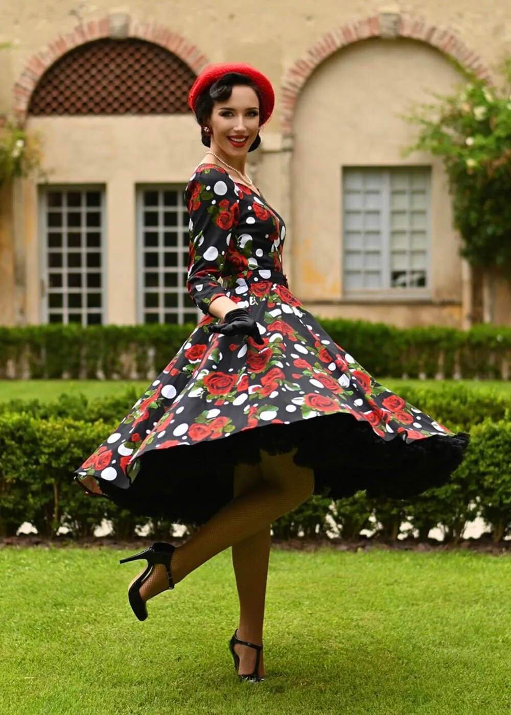 Hearts & Roses Catriona Roses 50's Swing Dress Black