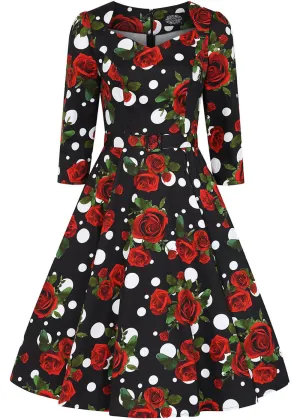 Hearts & Roses Catriona Roses 50's Swing Dress Black