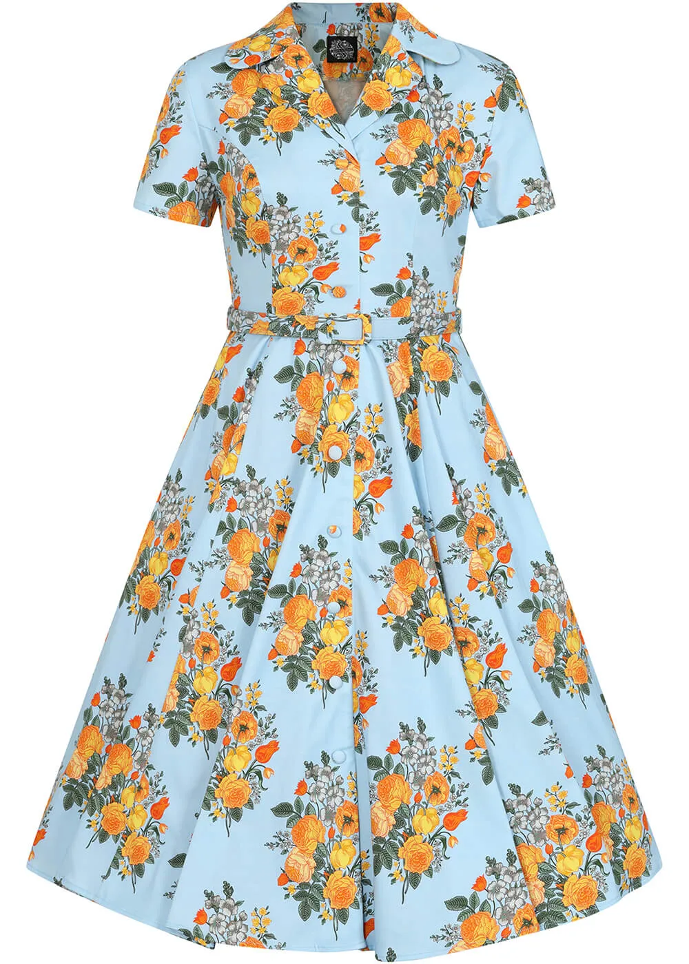 Hearts & Roses Hallie Floral 50's Swing Dress Blue