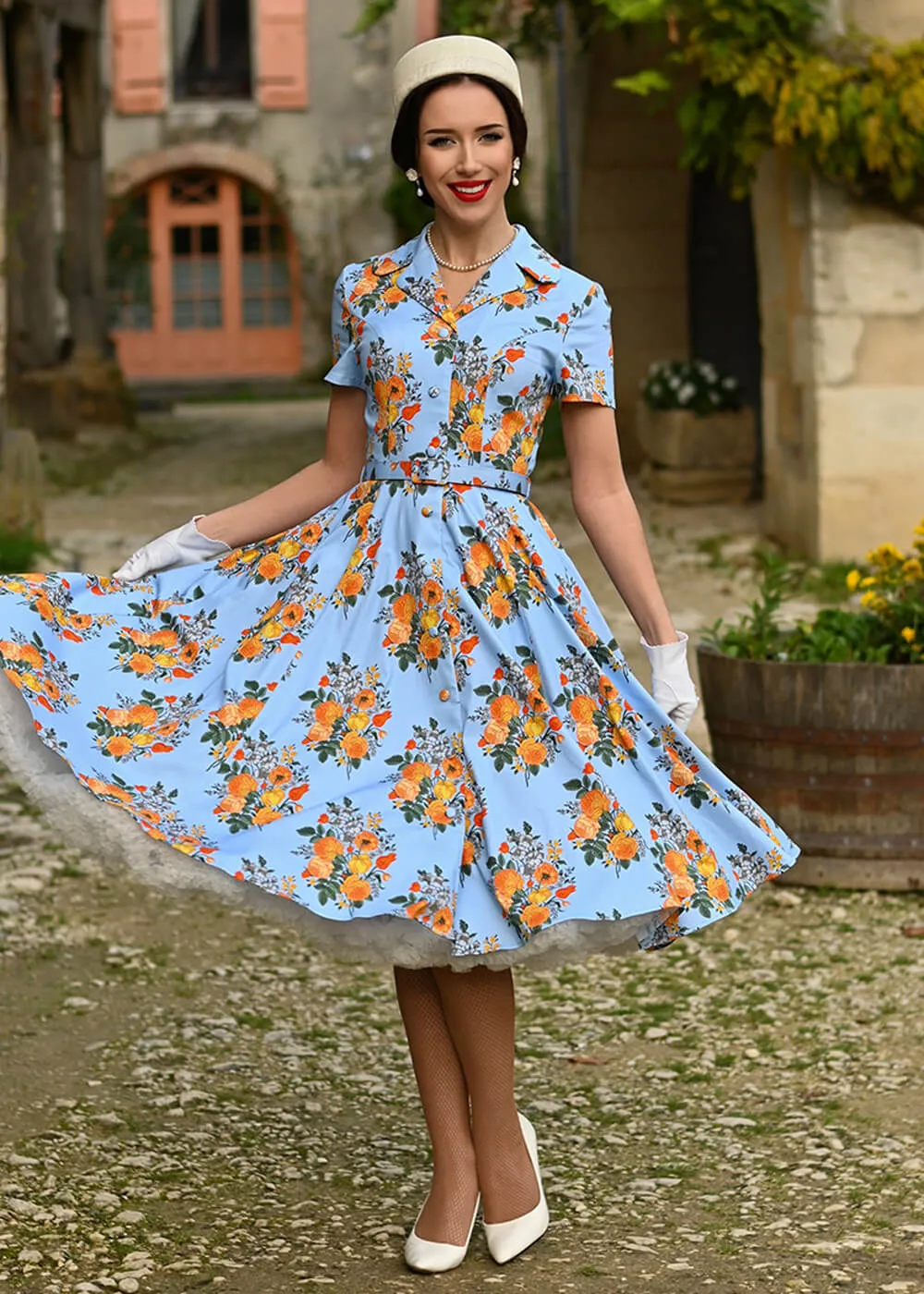 Hearts & Roses Hallie Floral 50's Swing Dress Blue