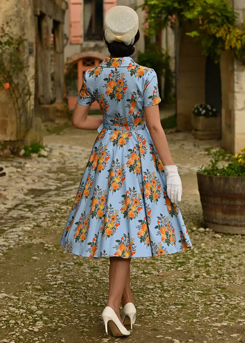 Hearts & Roses Hallie Floral 50's Swing Dress Blue