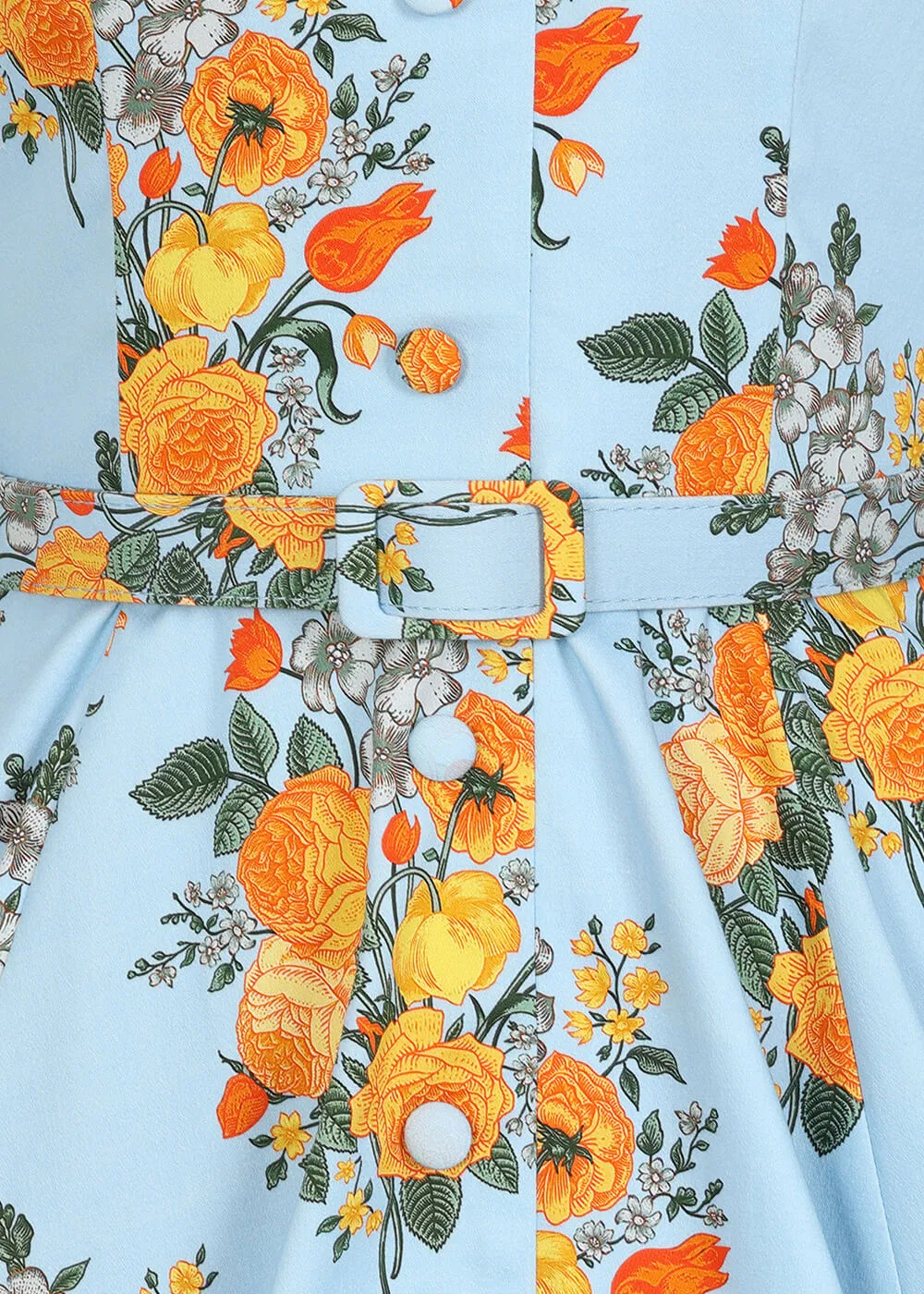 Hearts & Roses Hallie Floral 50's Swing Dress Blue