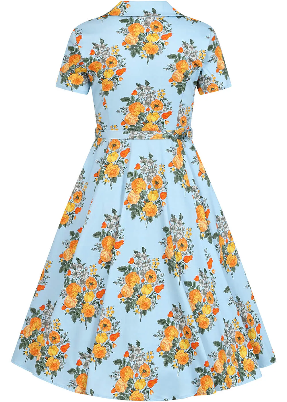 Hearts & Roses Hallie Floral 50's Swing Dress Blue