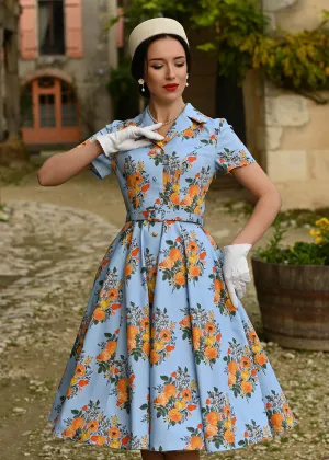 Hearts & Roses Hallie Floral 50's Swing Dress Blue