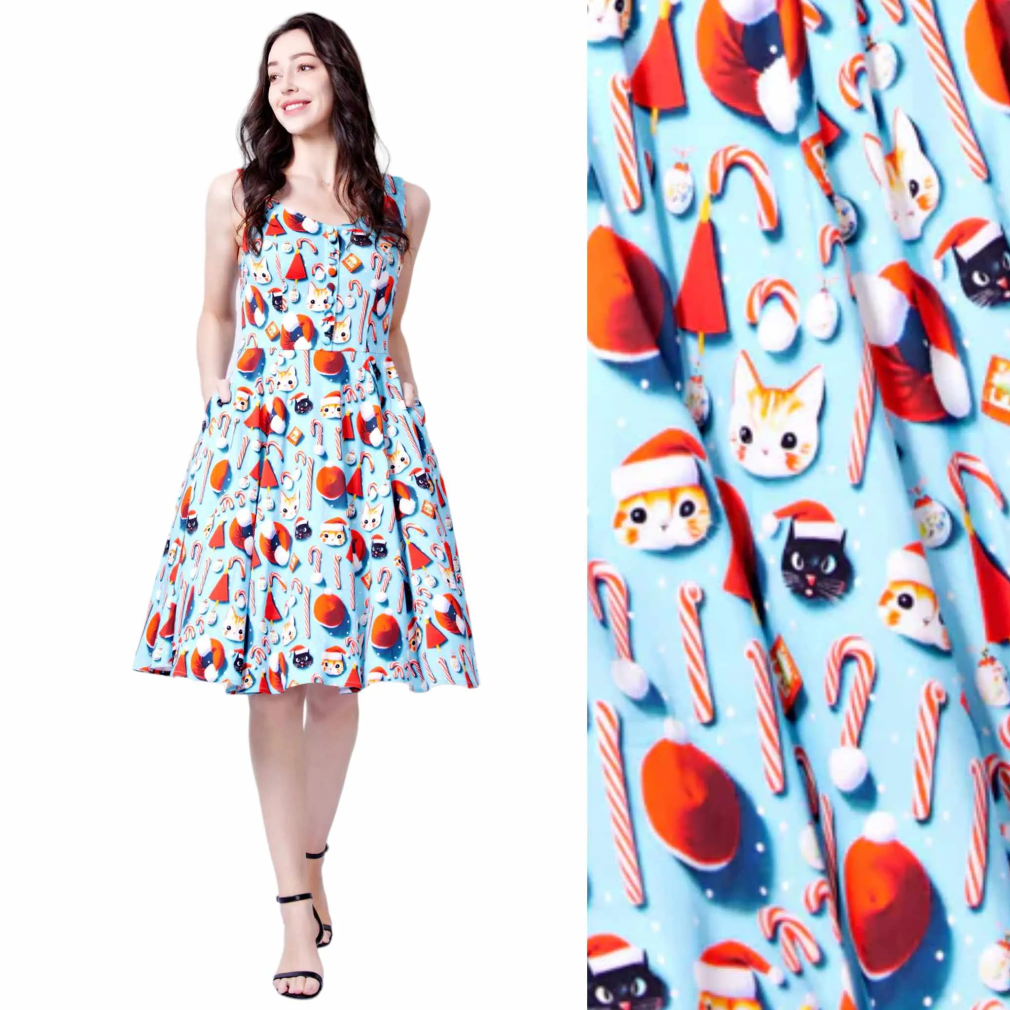 Heidi Christmas Cats Dress - Miss Lulo