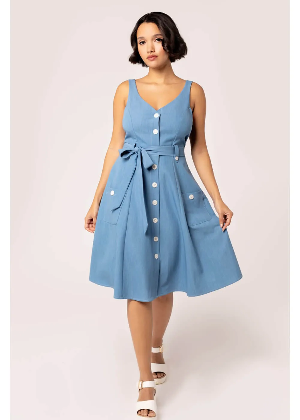  Hell Bunny Rylee 40's Swing Dress Blue