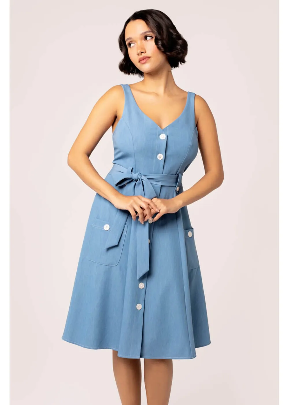  Hell Bunny Rylee 40's Swing Dress Blue