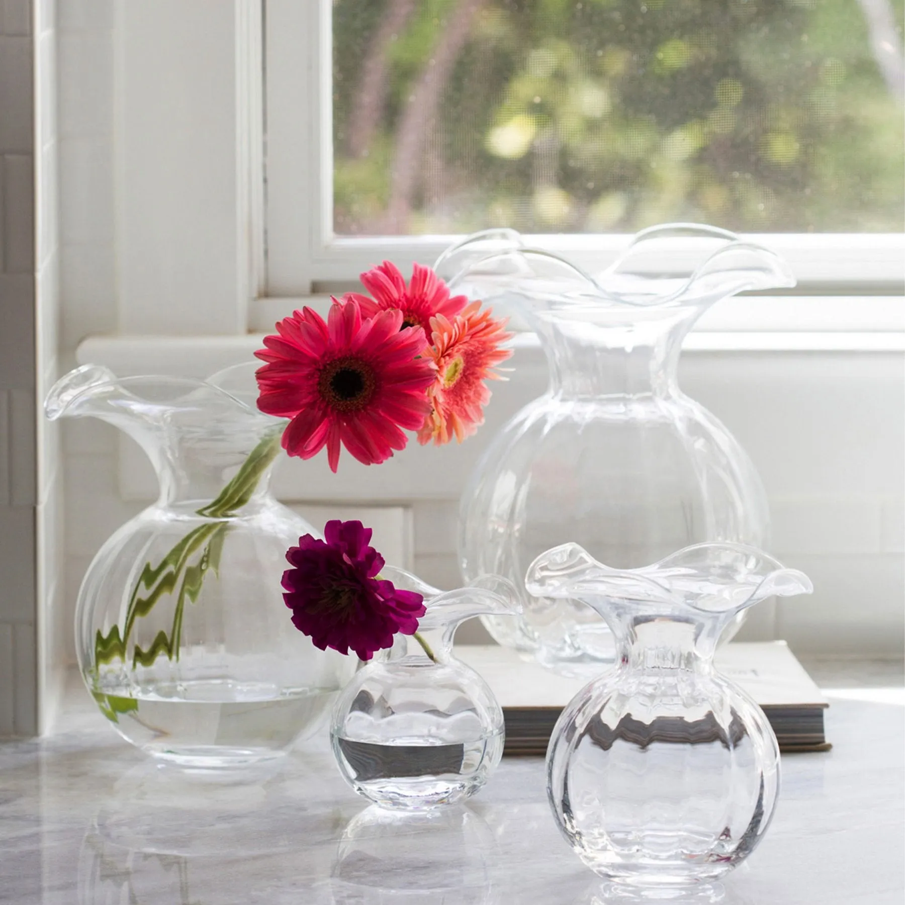 Hibiscus Glass Clear Medium Fluted Vase