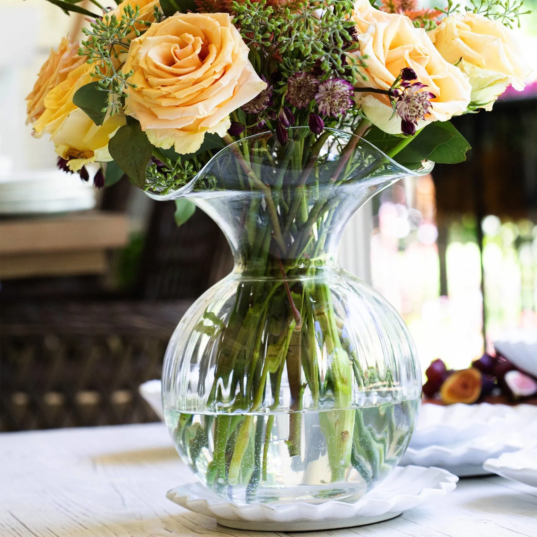 Hibiscus Glass Clear Medium Fluted Vase