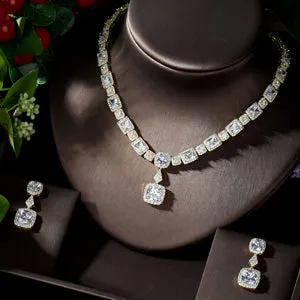 HIBRIDE Exclusive Dubai Gold Plate Jewellery Luxury Cubic Zirconia Necklace Earring Bracelet Party Jewelry Set for Women N-1232