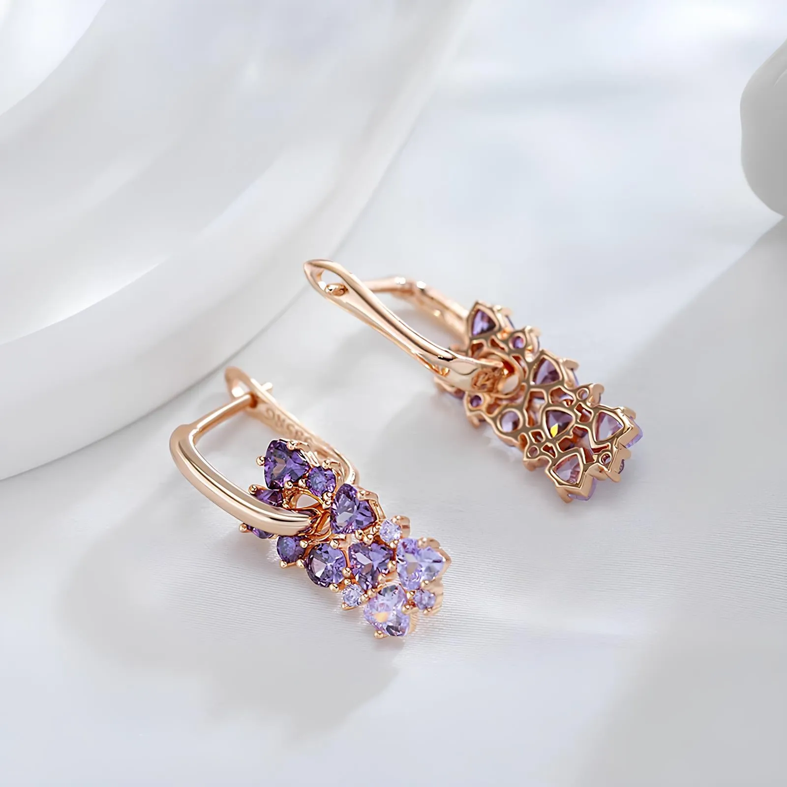 Hot Shiny Purple Natural Zircon Drop Earrings – Trendy 585 Rose Gold Wedding Jewelry