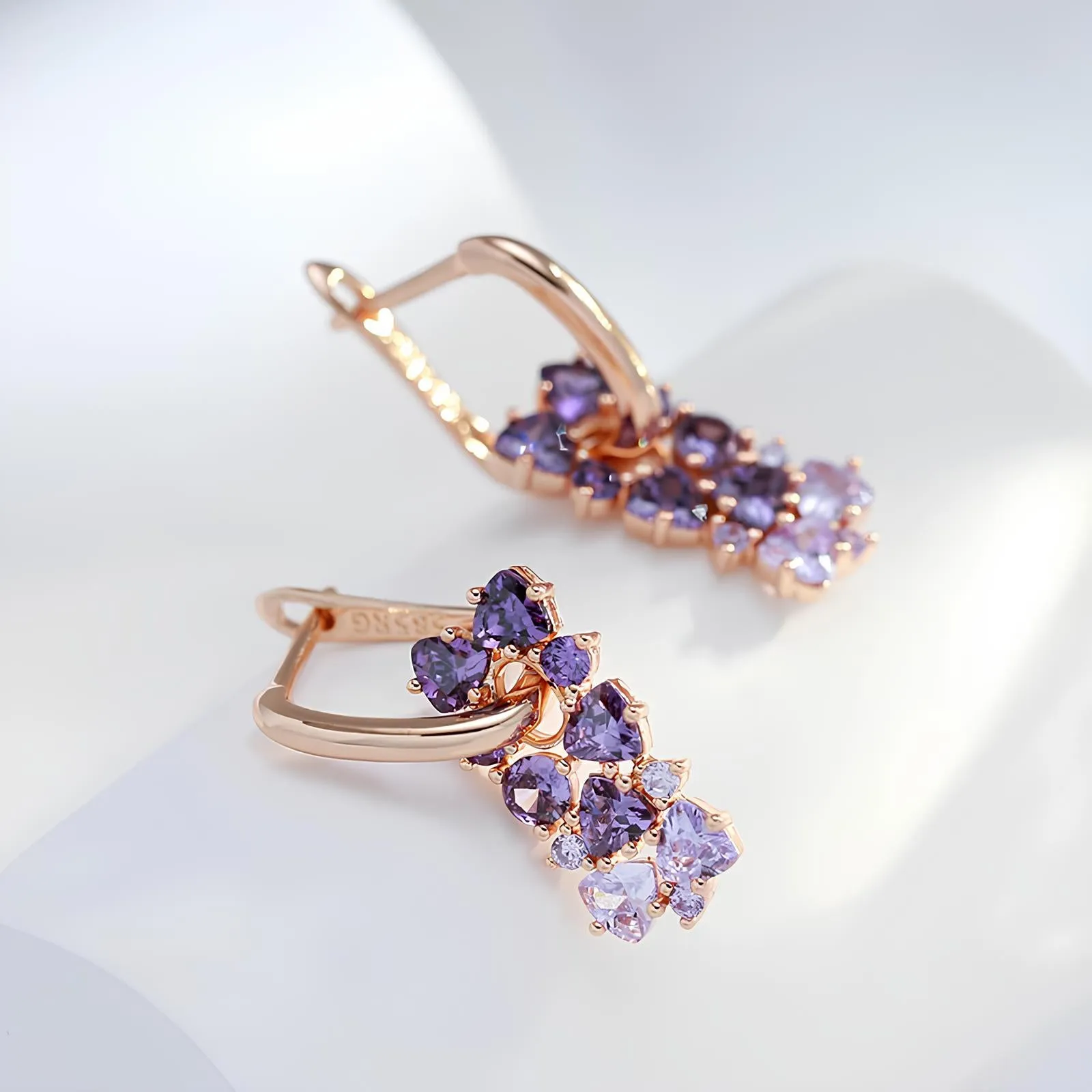 Hot Shiny Purple Natural Zircon Drop Earrings – Trendy 585 Rose Gold Wedding Jewelry
