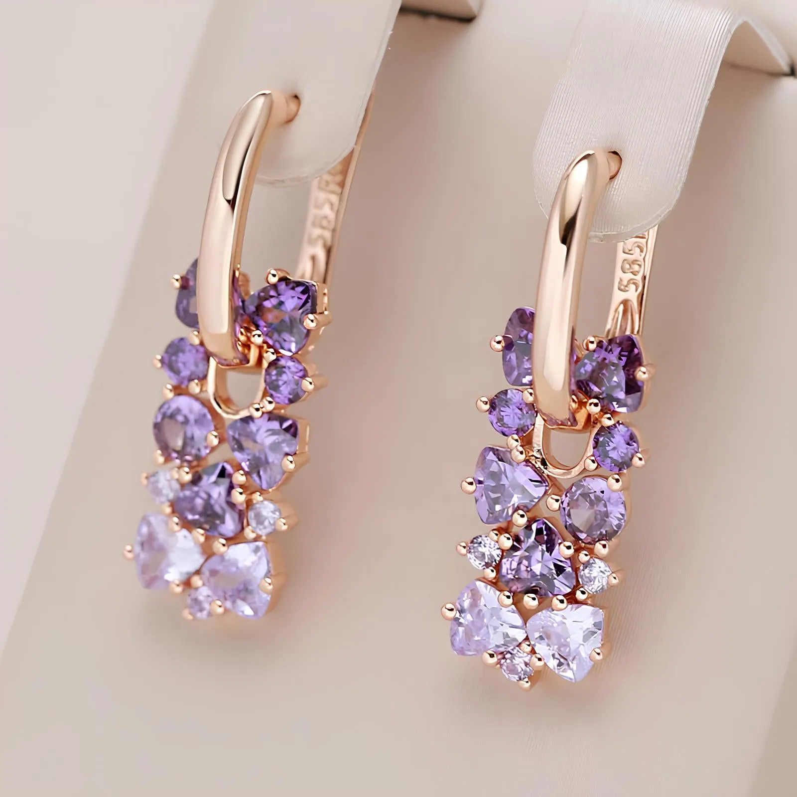 Hot Shiny Purple Natural Zircon Drop Earrings – Trendy 585 Rose Gold Wedding Jewelry