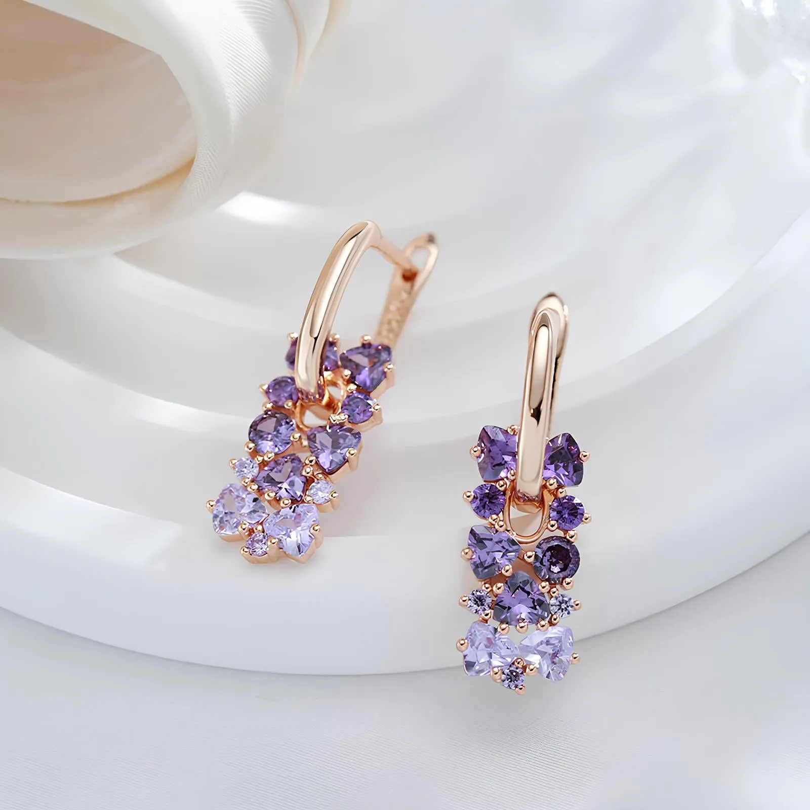 Hot Shiny Purple Natural Zircon Drop Earrings – Trendy 585 Rose Gold Wedding Jewelry
