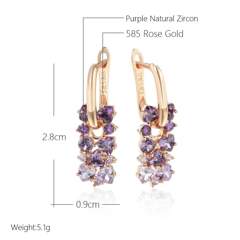 Hot Shiny Purple Natural Zircon Drop Earrings – Trendy 585 Rose Gold Wedding Jewelry