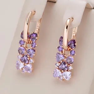 Hot Shiny Purple Natural Zircon Drop Earrings – Trendy 585 Rose Gold Wedding Jewelry