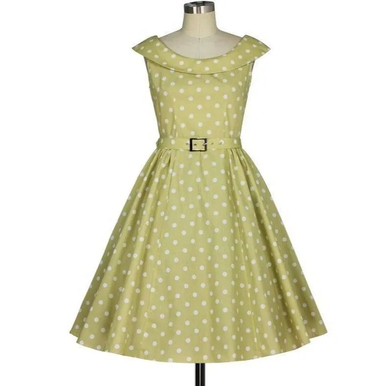 Housewife Dress in Chartreuse Polka Dot