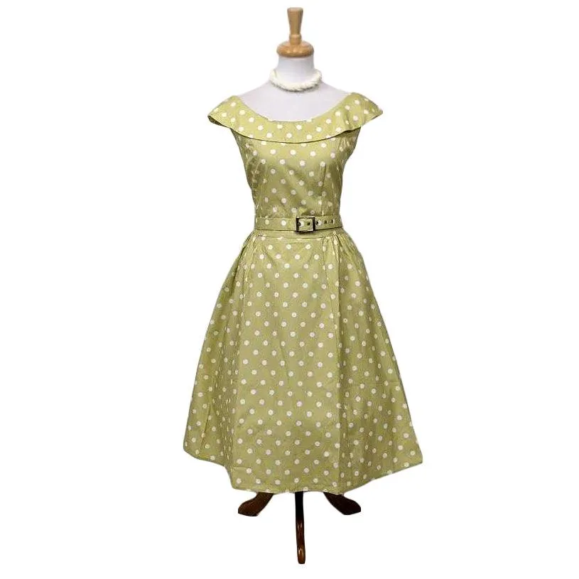 Housewife Dress in Chartreuse Polka Dot