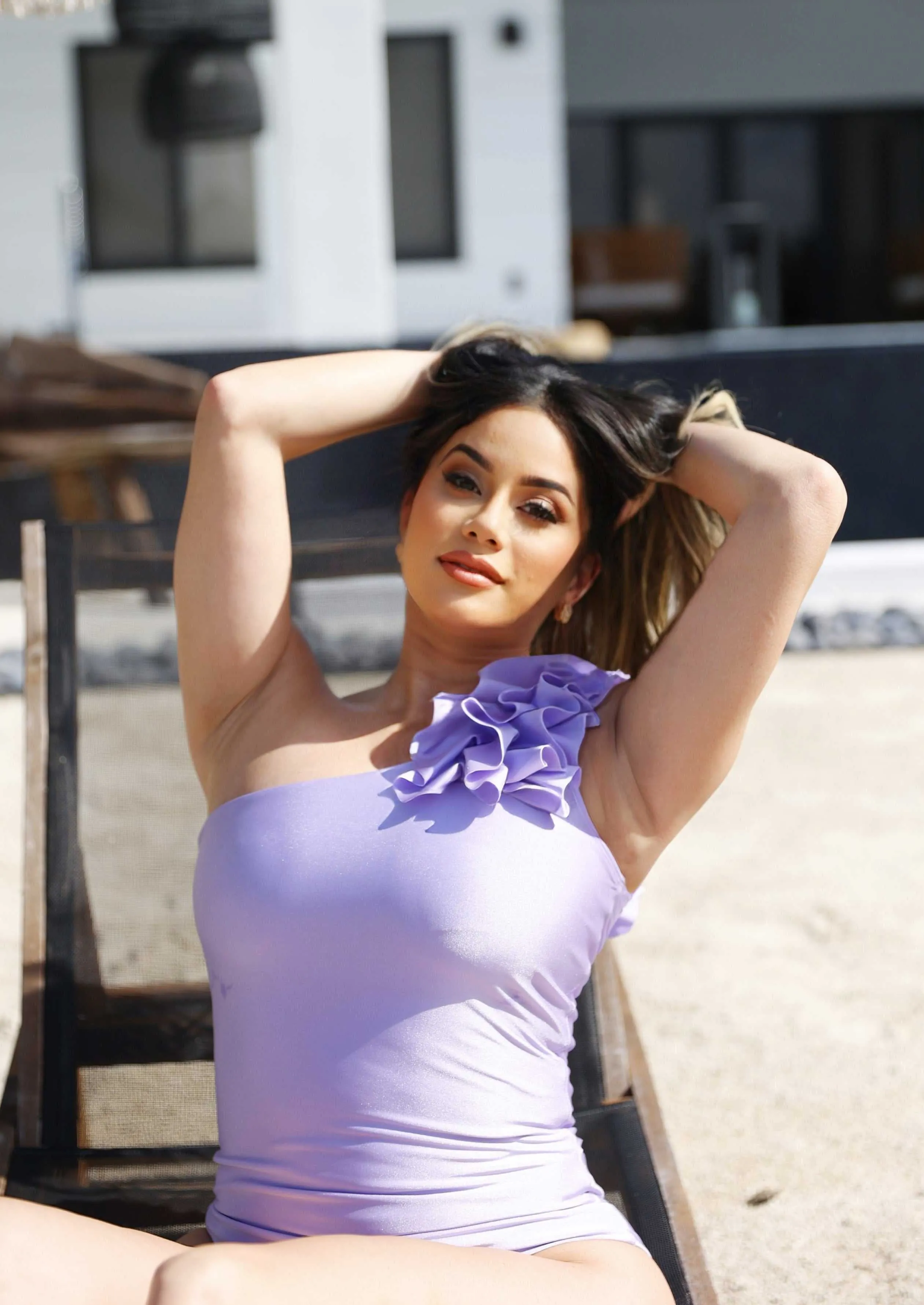 Ibiza One-Shoulder Swimsuit – Ruffled One-Piece in Lavender | Elegant & Sophisticated Swimwear 2025