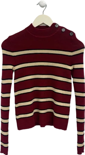Isabel Marant Étoile Burgundy Striped Button-Shoulder Sweater UK 6