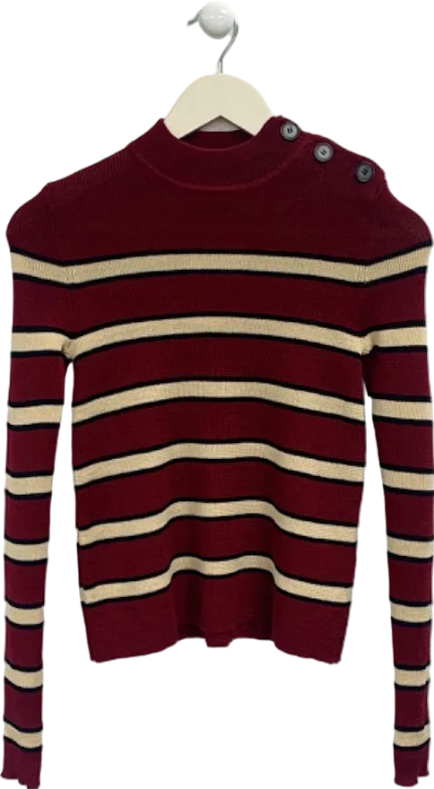 Isabel Marant Étoile Burgundy Striped Button-Shoulder Sweater UK 6