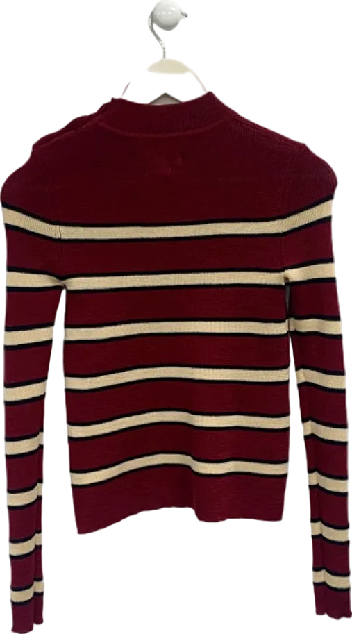 Isabel Marant Étoile Burgundy Striped Button-Shoulder Sweater UK 6