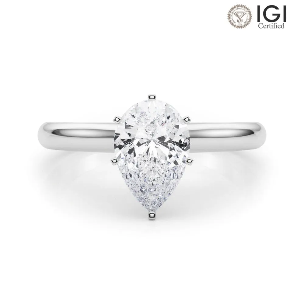 Isabella Pear Lab Grown Diamond Solitaire Engagement Ring IGI Certified