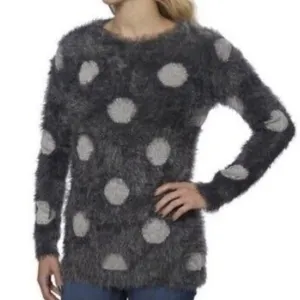 Joseph A. Charcoal Gray Polka Dot Fuzzy Eyelash Pullover Sweater