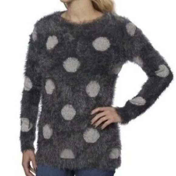 Joseph A. Charcoal Gray Polka Dot Fuzzy Eyelash Pullover Sweater