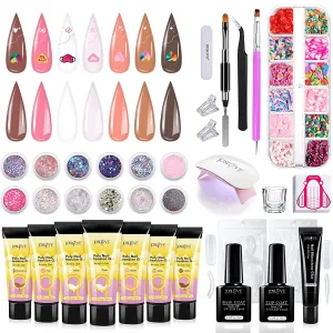 JOSLOVE Poly Nail Gel Kit with UV Light Starter Kits Acrylic Nail Poly Gel Extension Nail Art Soft Clay Polymer Slices All in One Kit (Poly Nail Gel Kit P011)